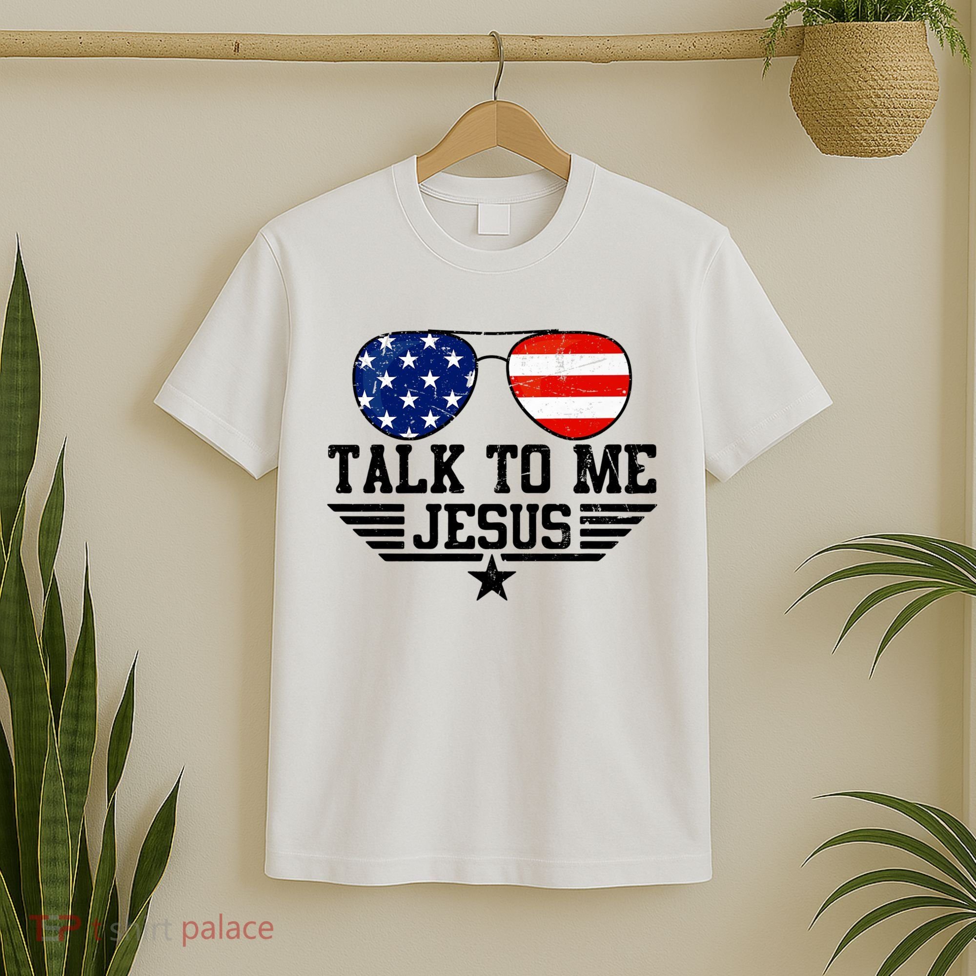 Talk To Me Jesus Glasses Usa Flag T-Shirt
