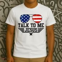 Talk To Me Jesus Glasses Usa Flag T-Shirt thumb 3