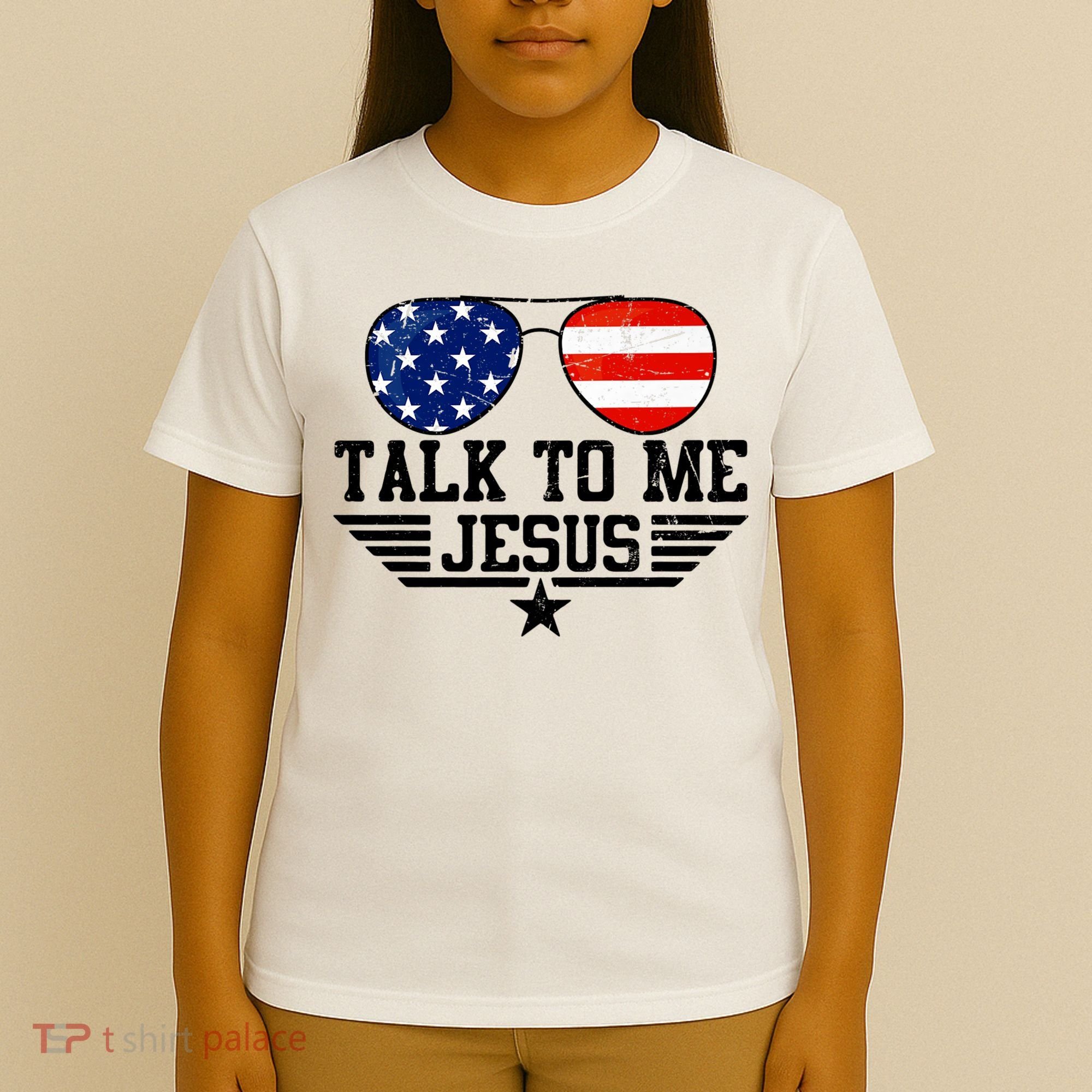 Talk To Me Jesus Glasses Usa Flag T-Shirt