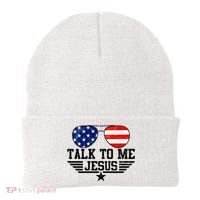 Talk To Me Jesus Glasses Usa Flag Beanie thumb 0