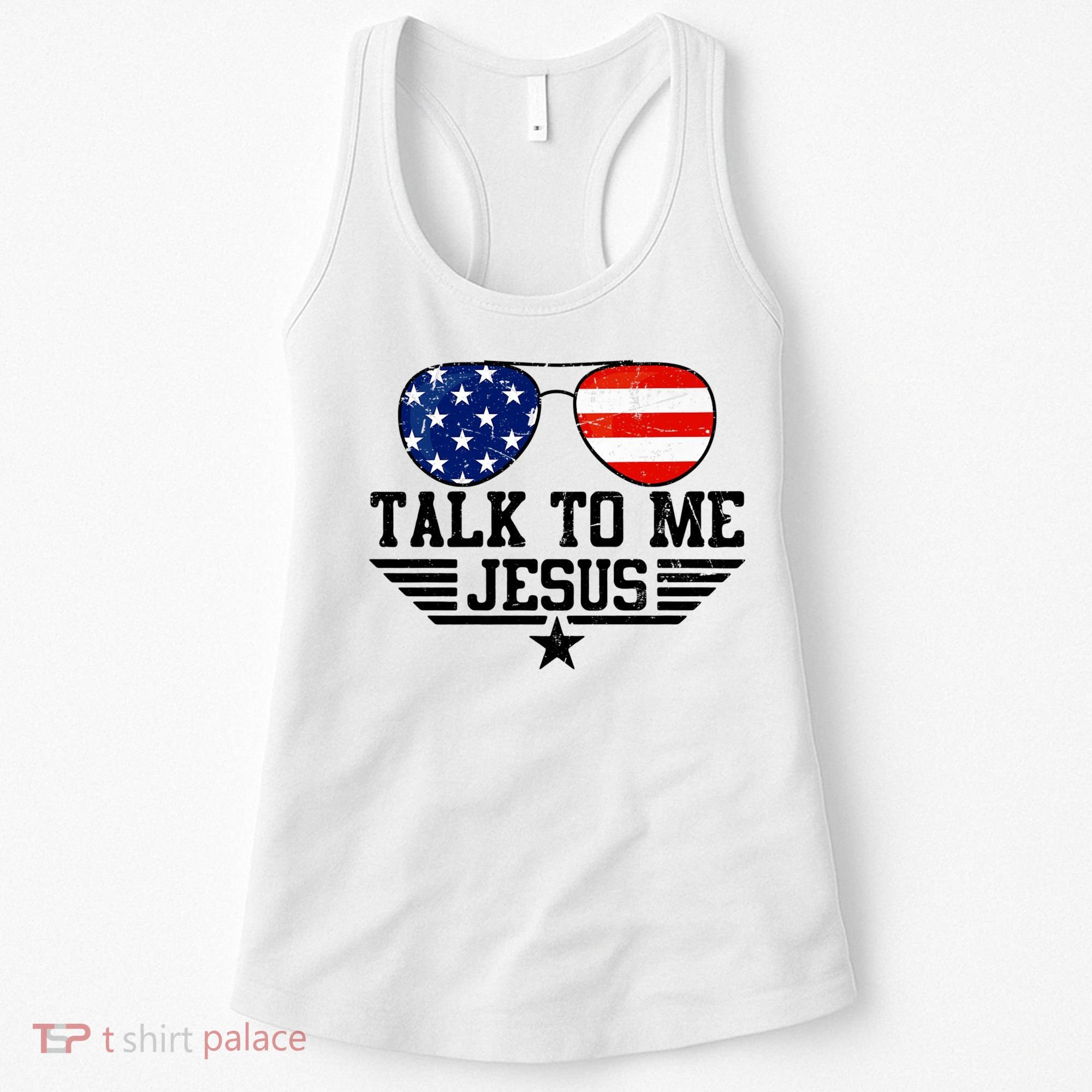 Talk To Me Jesus Glasses Usa Flag Women's Tank Top