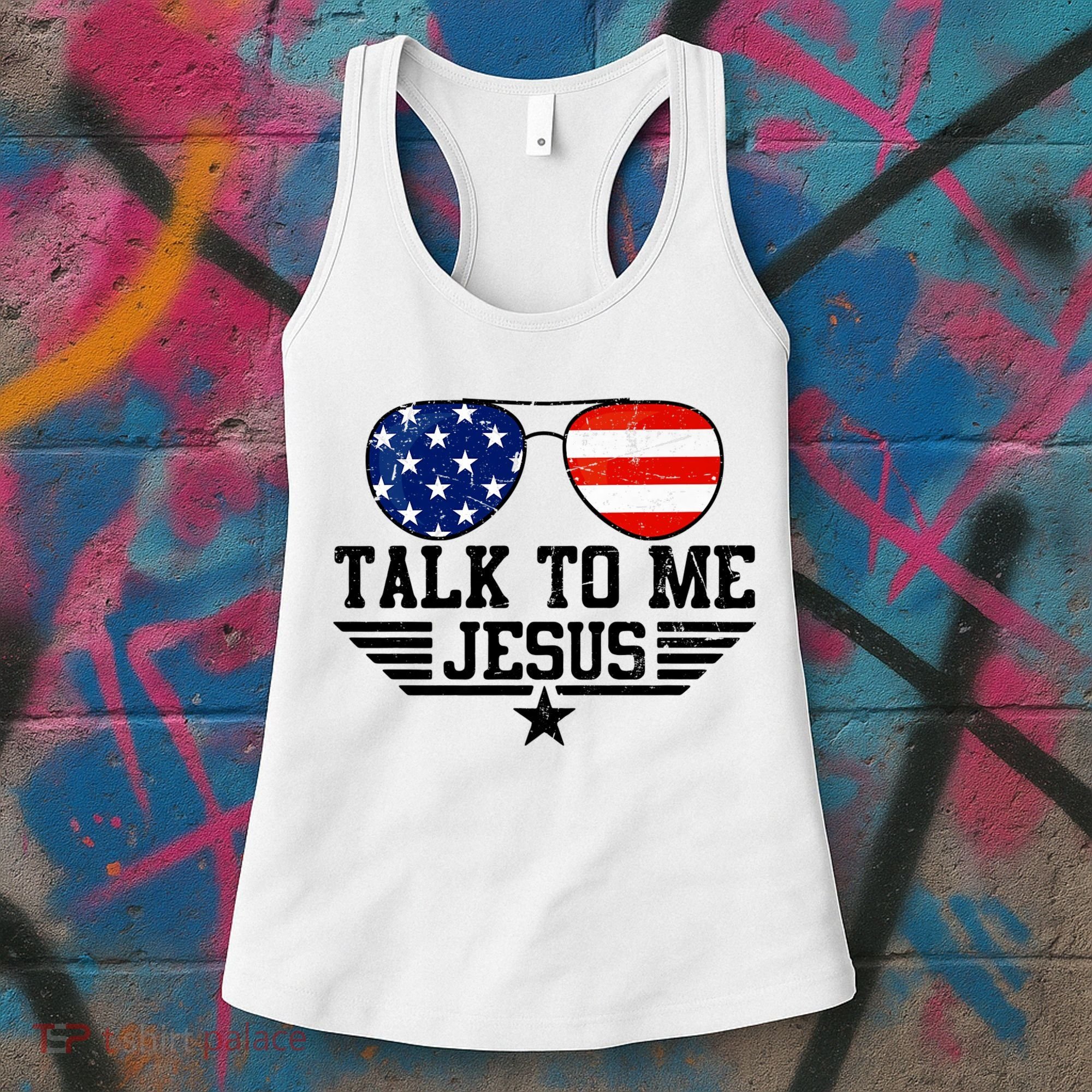 Talk To Me Jesus Glasses Usa Flag Women's Tank Top