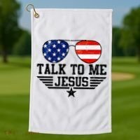 Talk To Me Jesus Glasses Usa Flag Golf Towel thumb 1