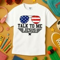 Talk To Me Jesus Glasses Usa Flag Kids T-Shirt thumb 3