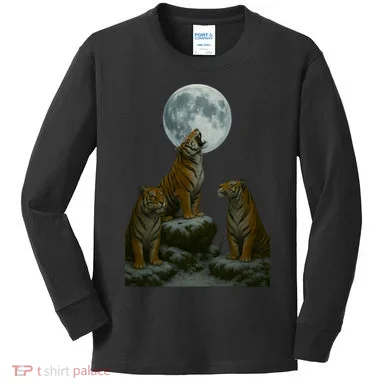 Three Tigers Moon Kids Long Sleeve Shirt