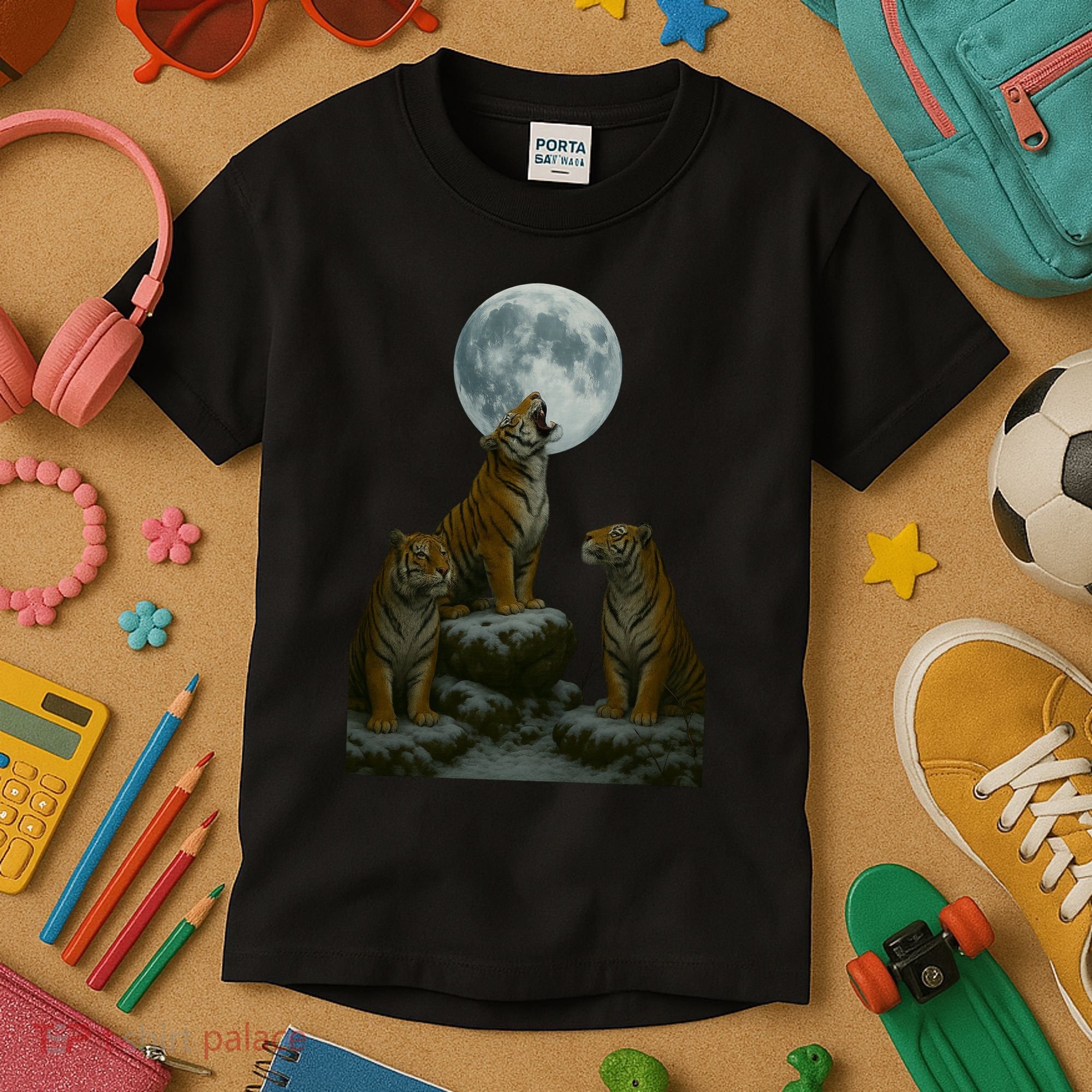 Three Tigers Moon Kids T-Shirt