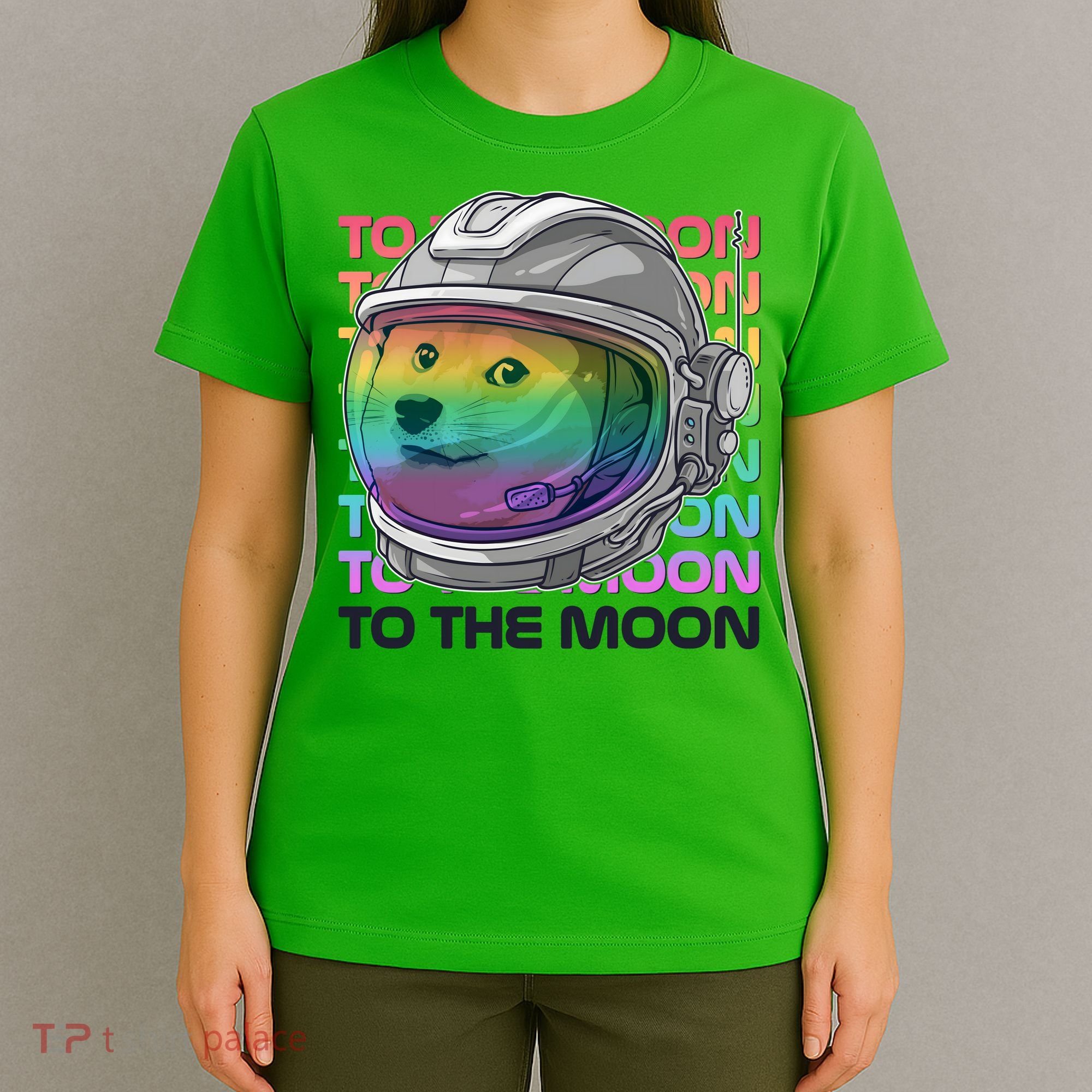 To The Moon Colorful Astronaut DOGE Cryptocurrency T-Shirt