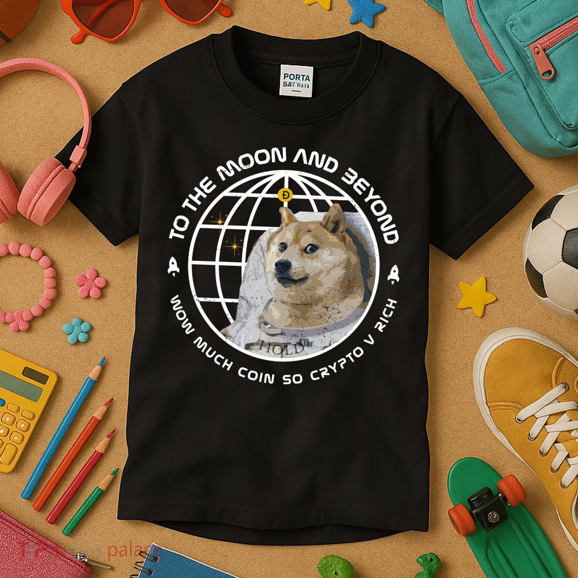 To The Moon And Beyond Doge Coin Crypto Kids T-Shirt