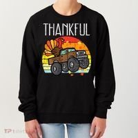 Thankful Turkey Monster Truck Retro Thanksgiving Women's Sweatshirt thumb 0