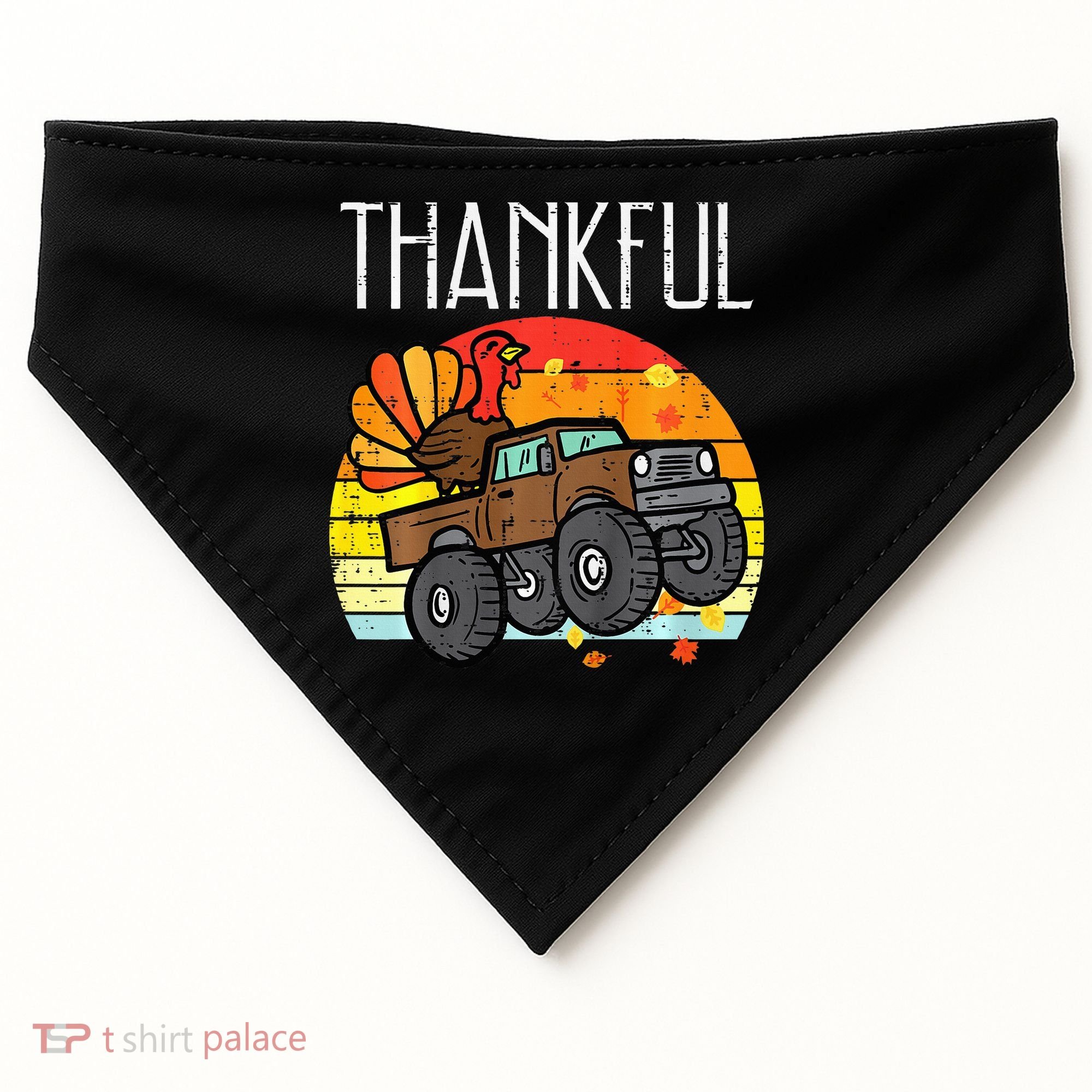 Thankful Turkey Monster Truck Retro Thanksgiving USA-Made Doggie Bandana