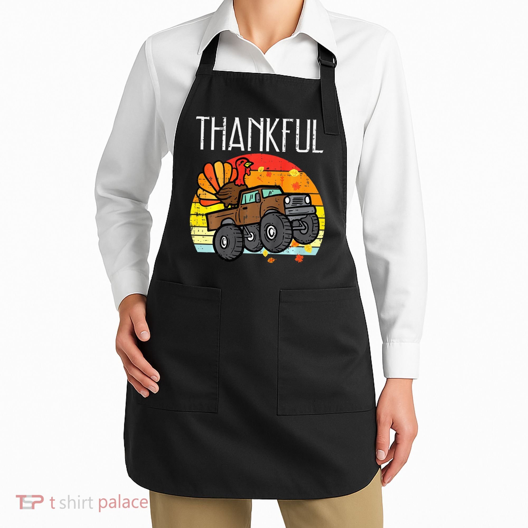 Thankful Turkey Monster Truck Retro Thanksgiving Apron