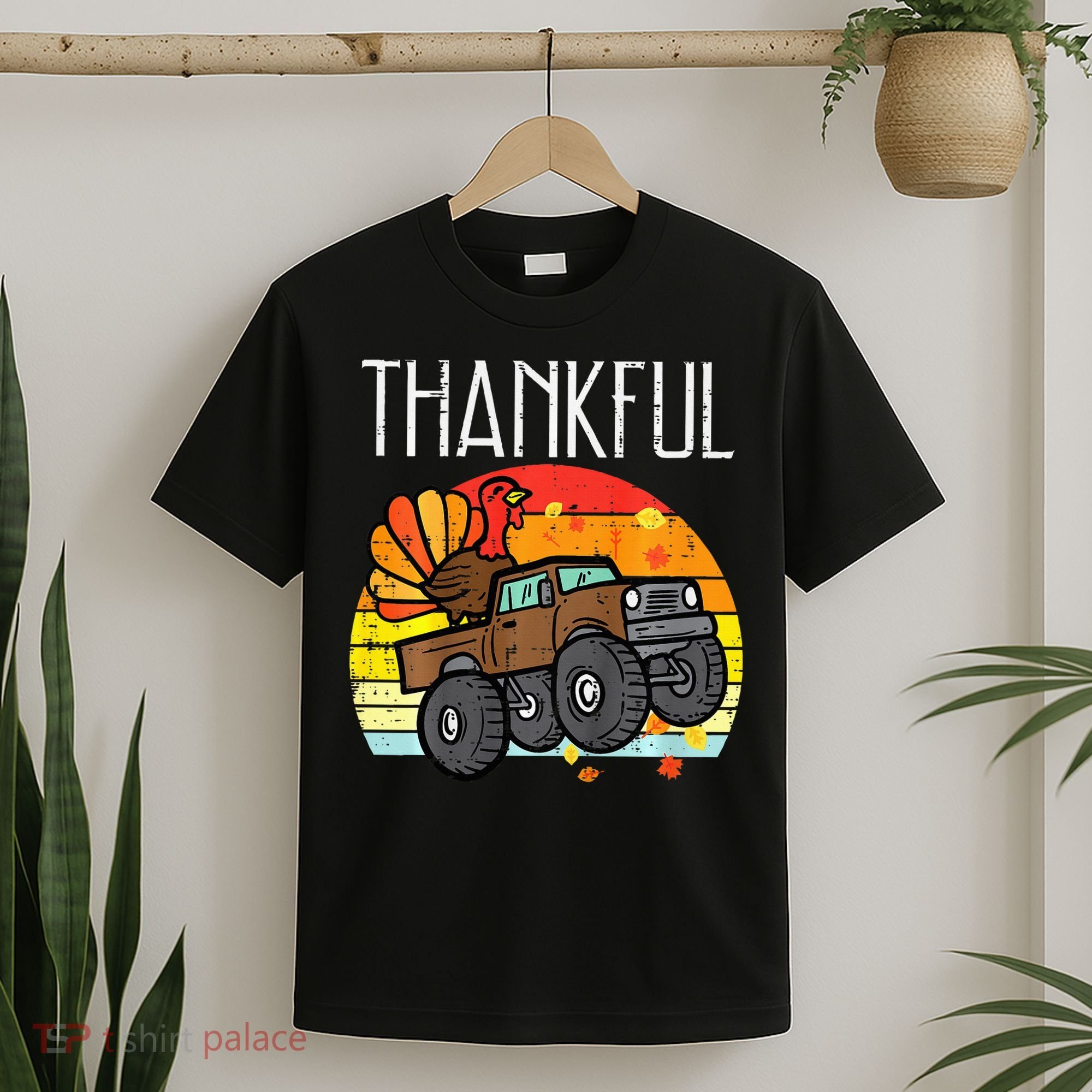 Thankful Turkey Monster Truck Retro Thanksgiving T-Shirt