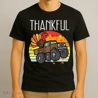 Thankful Turkey Monster Truck Retro Thanksgiving T-Shirt thumb 3