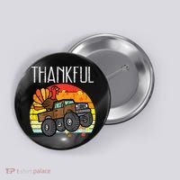 Thankful Turkey Monster Truck Retro Thanksgiving Button thumb 0