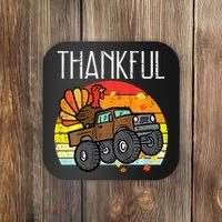 Thankful Turkey Monster Truck Retro Thanksgiving Coaster thumb 0