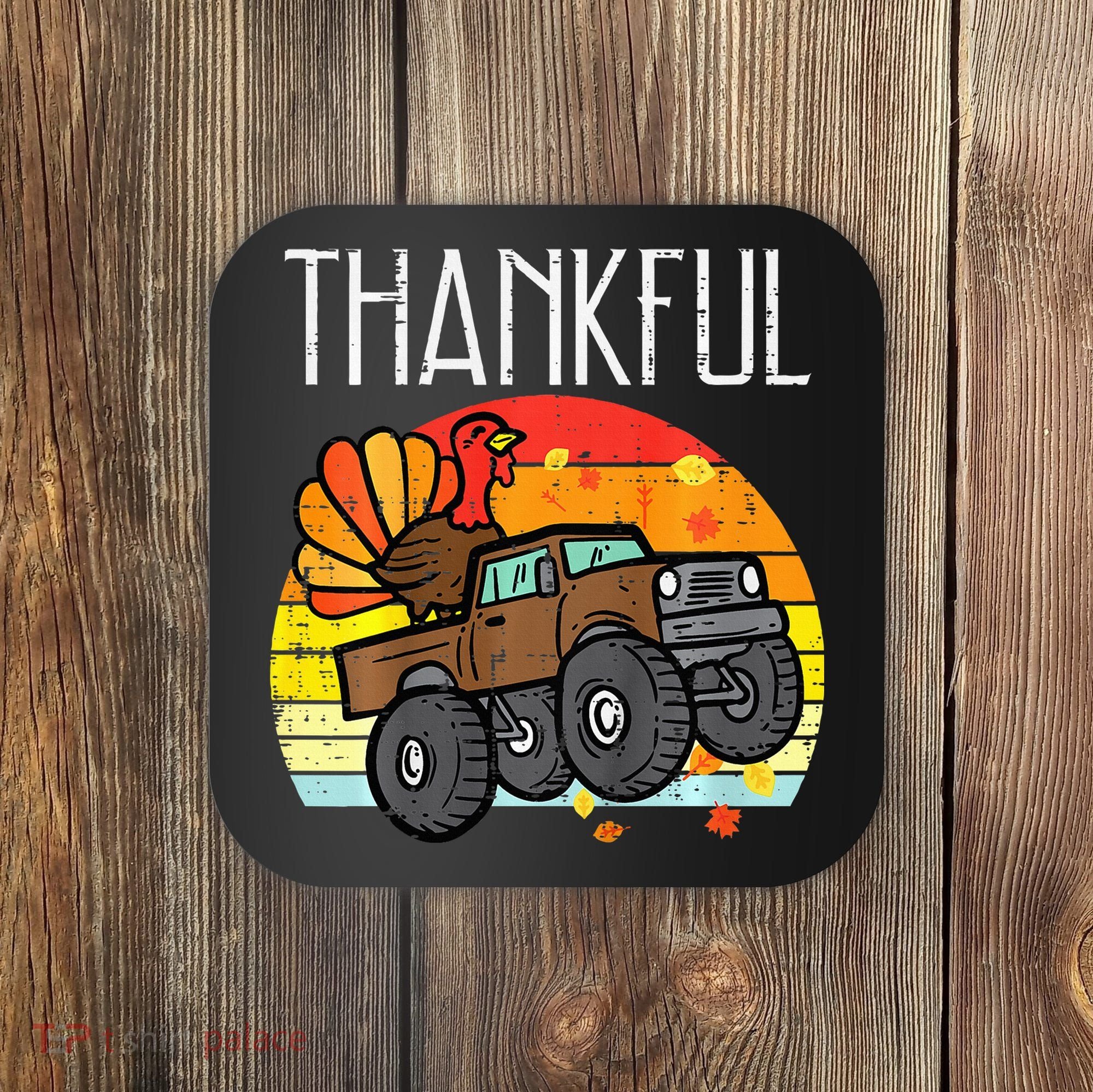 Thankful Turkey Monster Truck Retro Thanksgiving Coaster