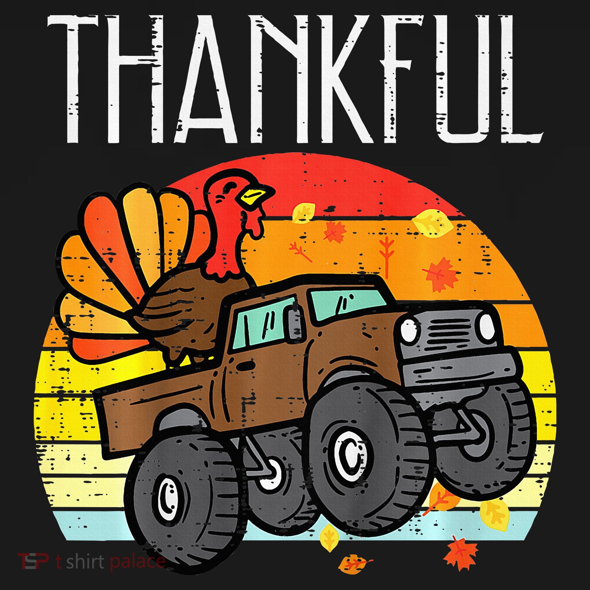 Thankful Turkey Monster Truck Retro Thanksgiving Coaster