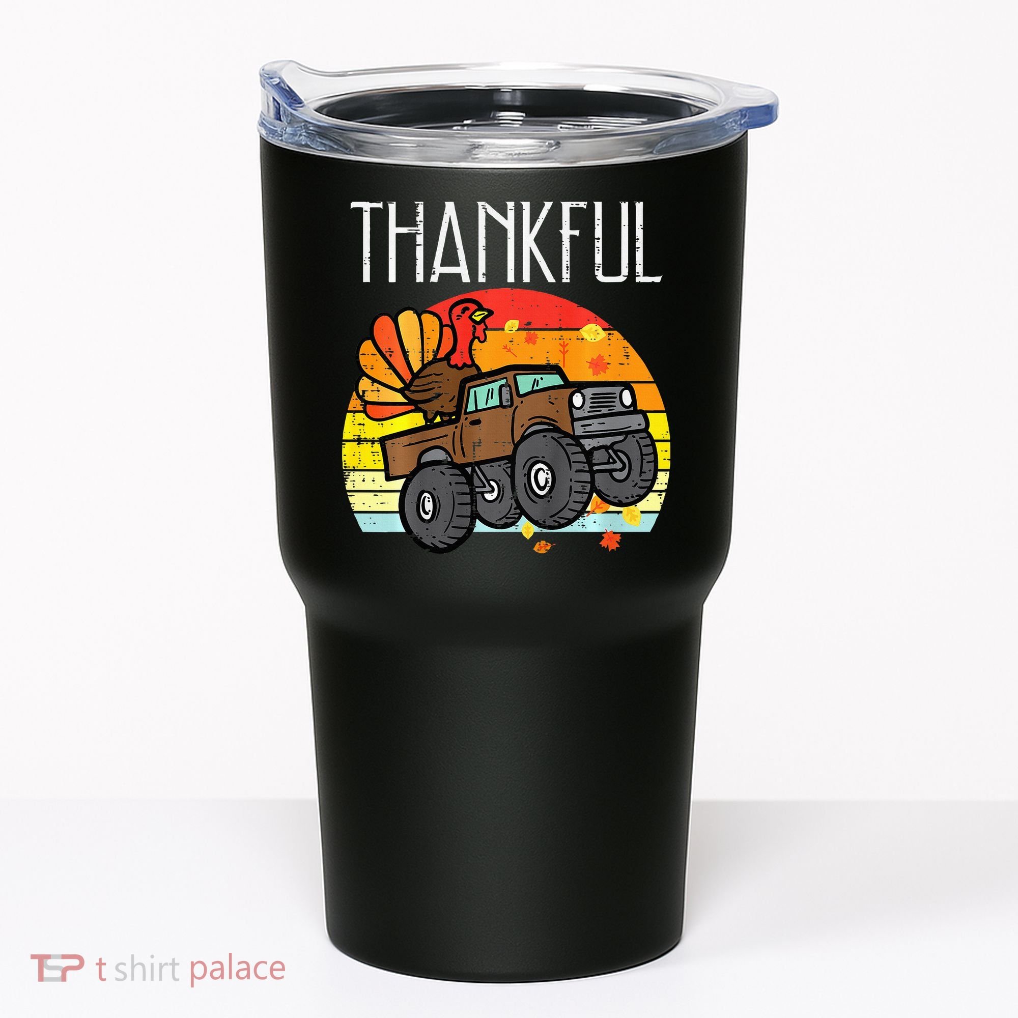 Thankful Turkey Monster Truck Retro Thanksgiving Tumbler