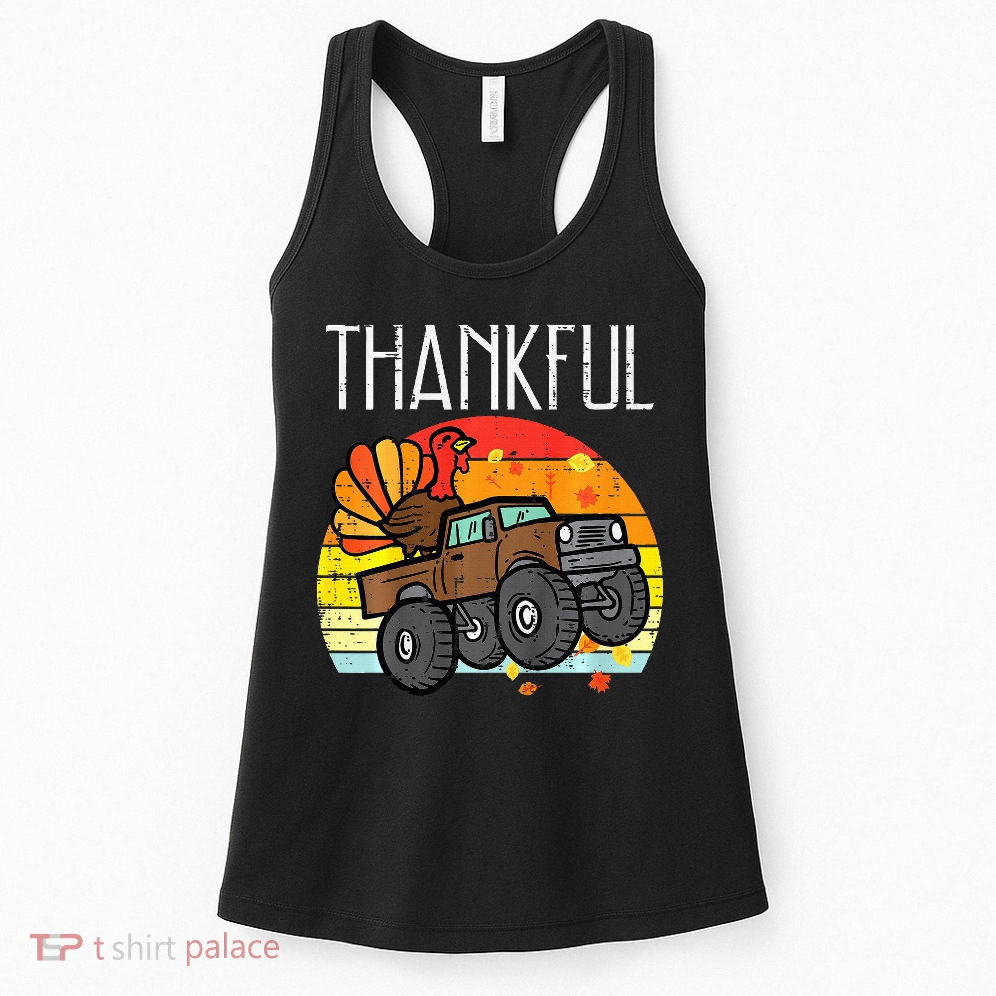 Thankful Turkey Monster Truck Retro Thanksgiving Women's Tank Top