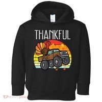 Thankful Turkey Monster Truck Retro Thanksgiving Toddler Hoodie thumb 0