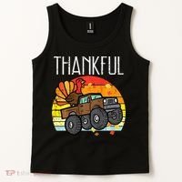 Thankful Turkey Monster Truck Retro Thanksgiving Tank Top thumb 2