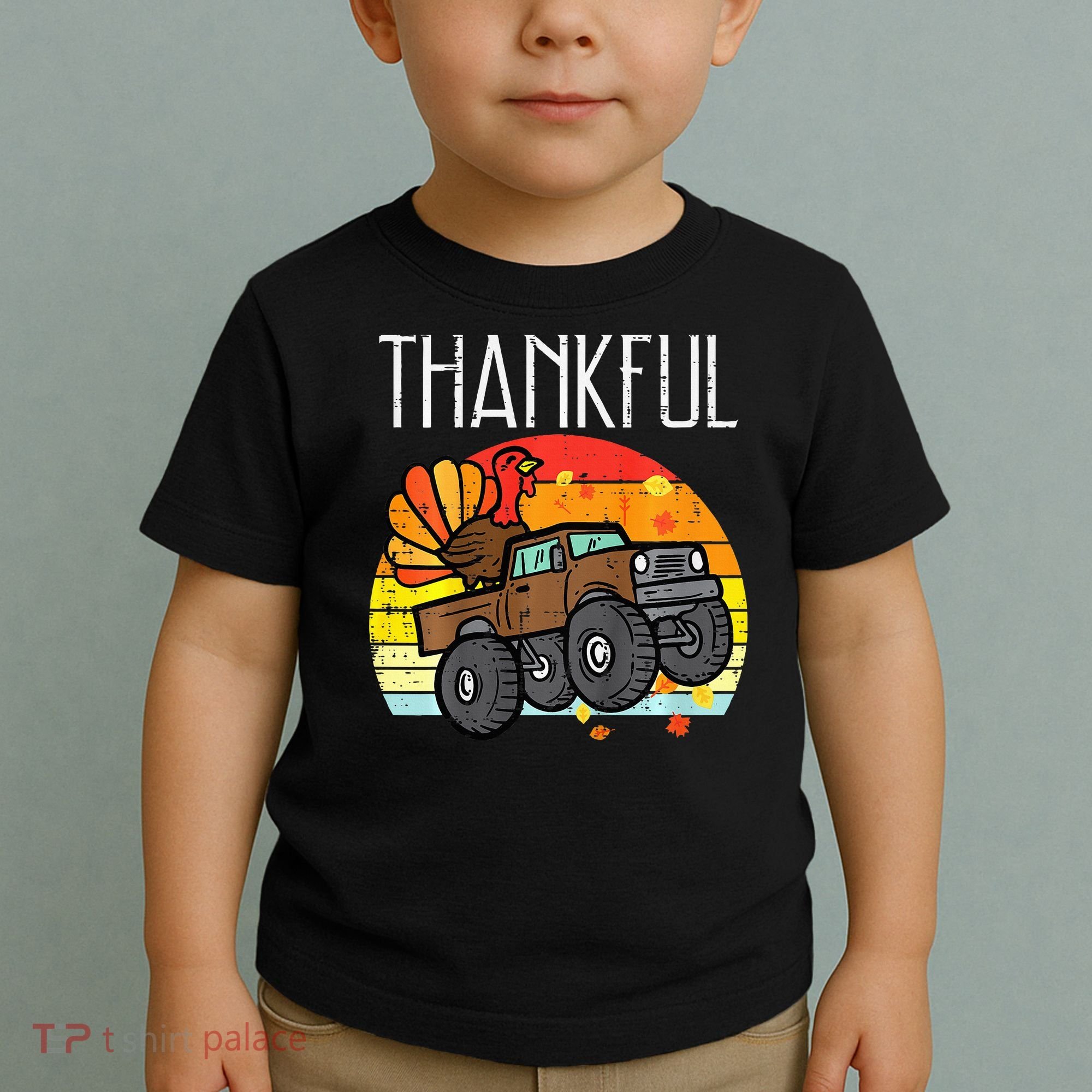 Thankful Turkey Monster Truck Retro Thanksgiving Toddler T-Shirt