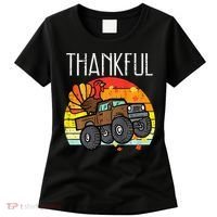 Thankful Turkey Monster Truck Retro Thanksgiving Women's T-Shirt thumb 0
