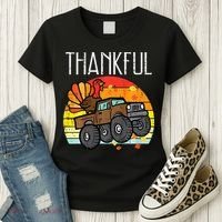 Thankful Turkey Monster Truck Retro Thanksgiving Women's T-Shirt thumb 3