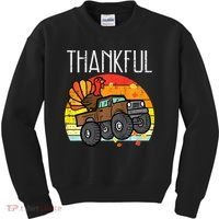 Thankful Turkey Monster Truck Retro Thanksgiving Kids Sweatshirt thumb 0