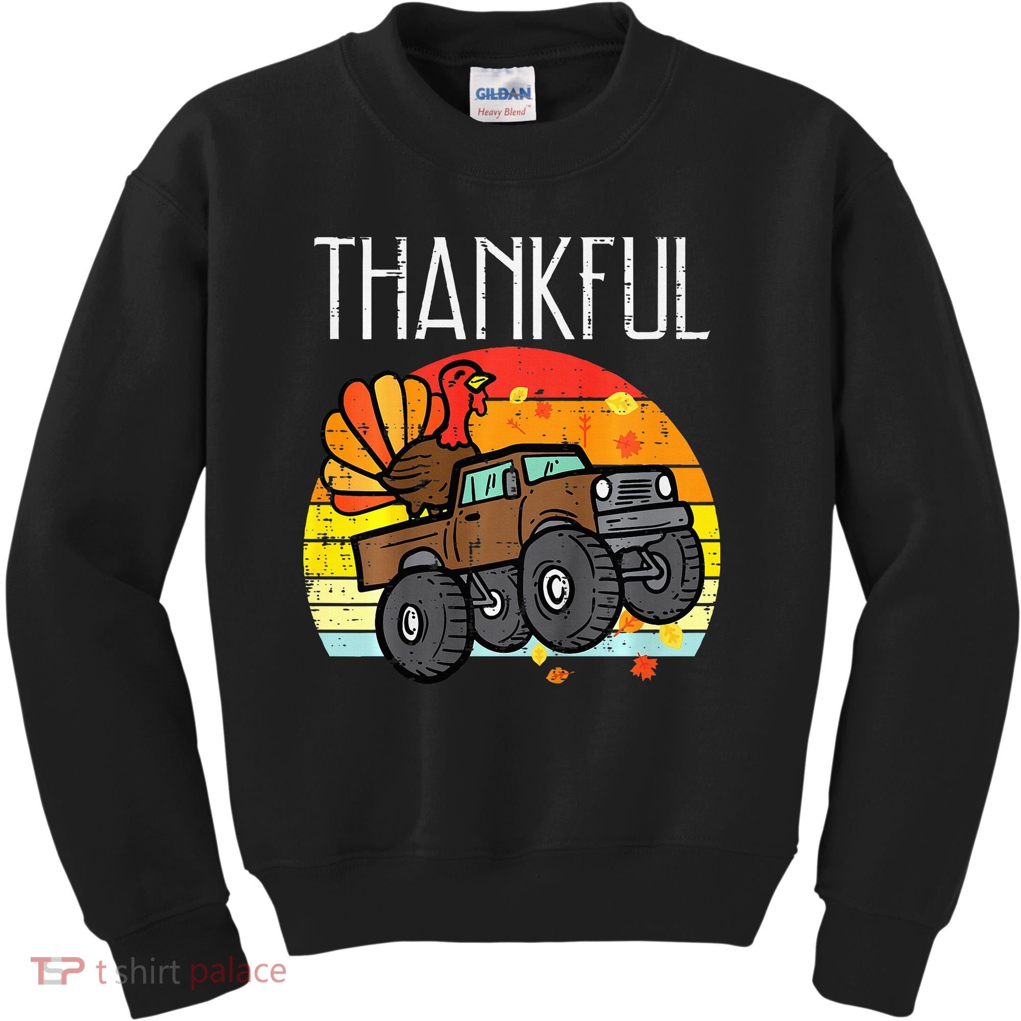 Thankful Turkey Monster Truck Retro Thanksgiving Kids Sweatshirt