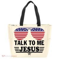 Talk To Me Jesus Glasses US Flag Tote Bag thumb 0