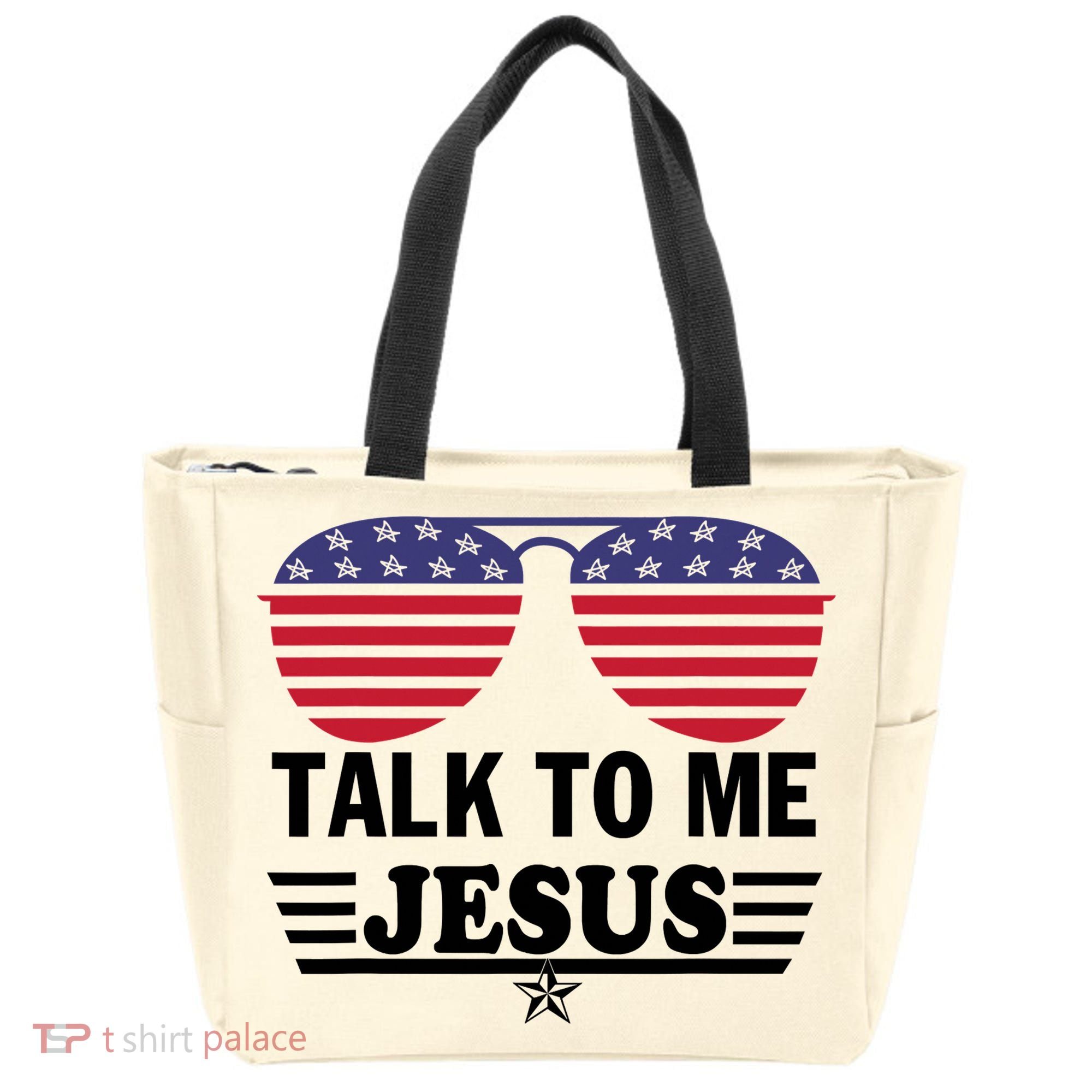 Talk To Me Jesus Glasses US Flag Tote Bag