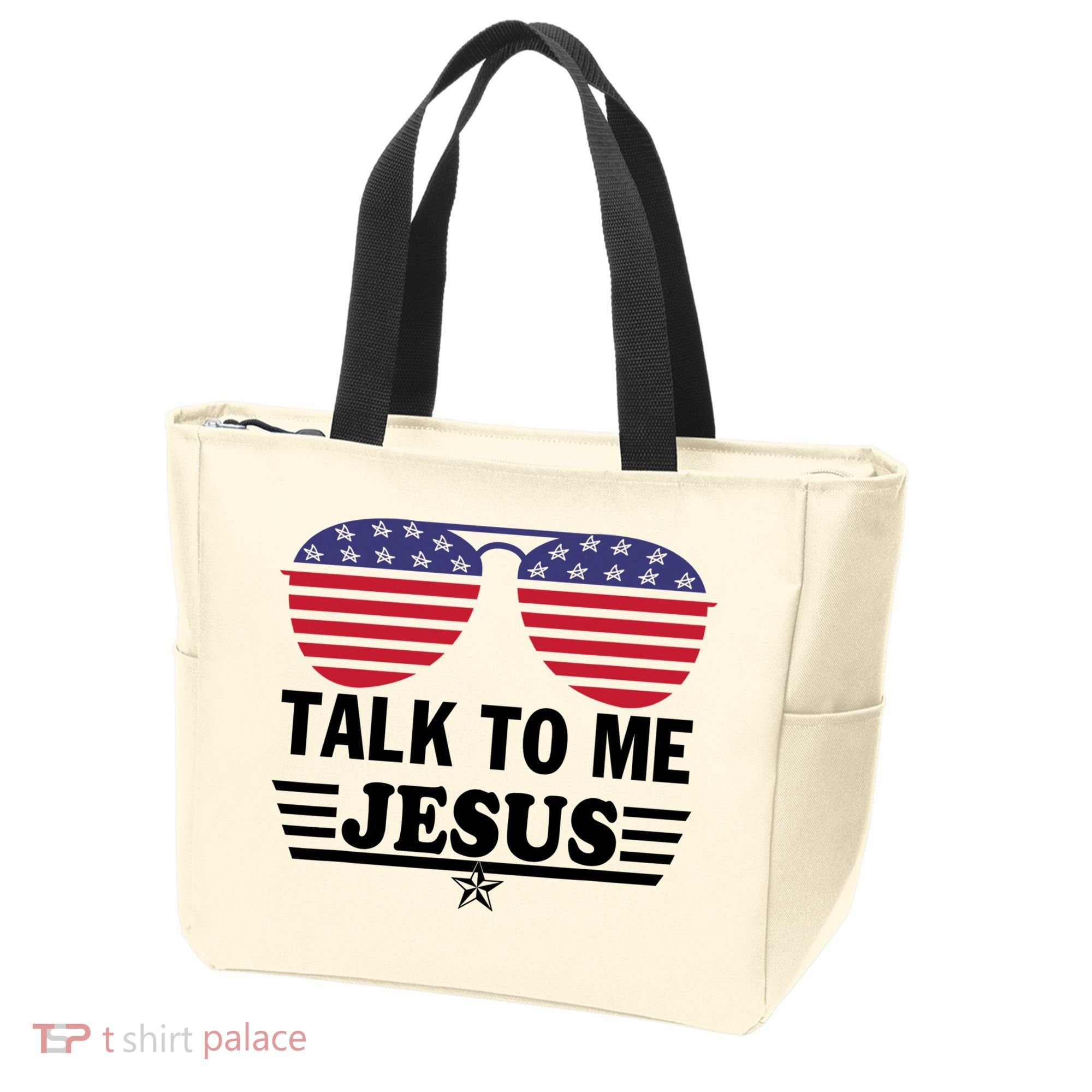 Talk To Me Jesus Glasses US Flag Tote Bag