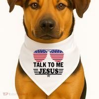 Talk To Me Jesus Glasses US Flag USA-Made Doggie Bandana thumb 1