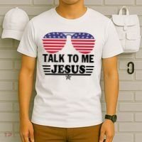 Talk To Me Jesus Glasses US Flag T-Shirt thumb 6