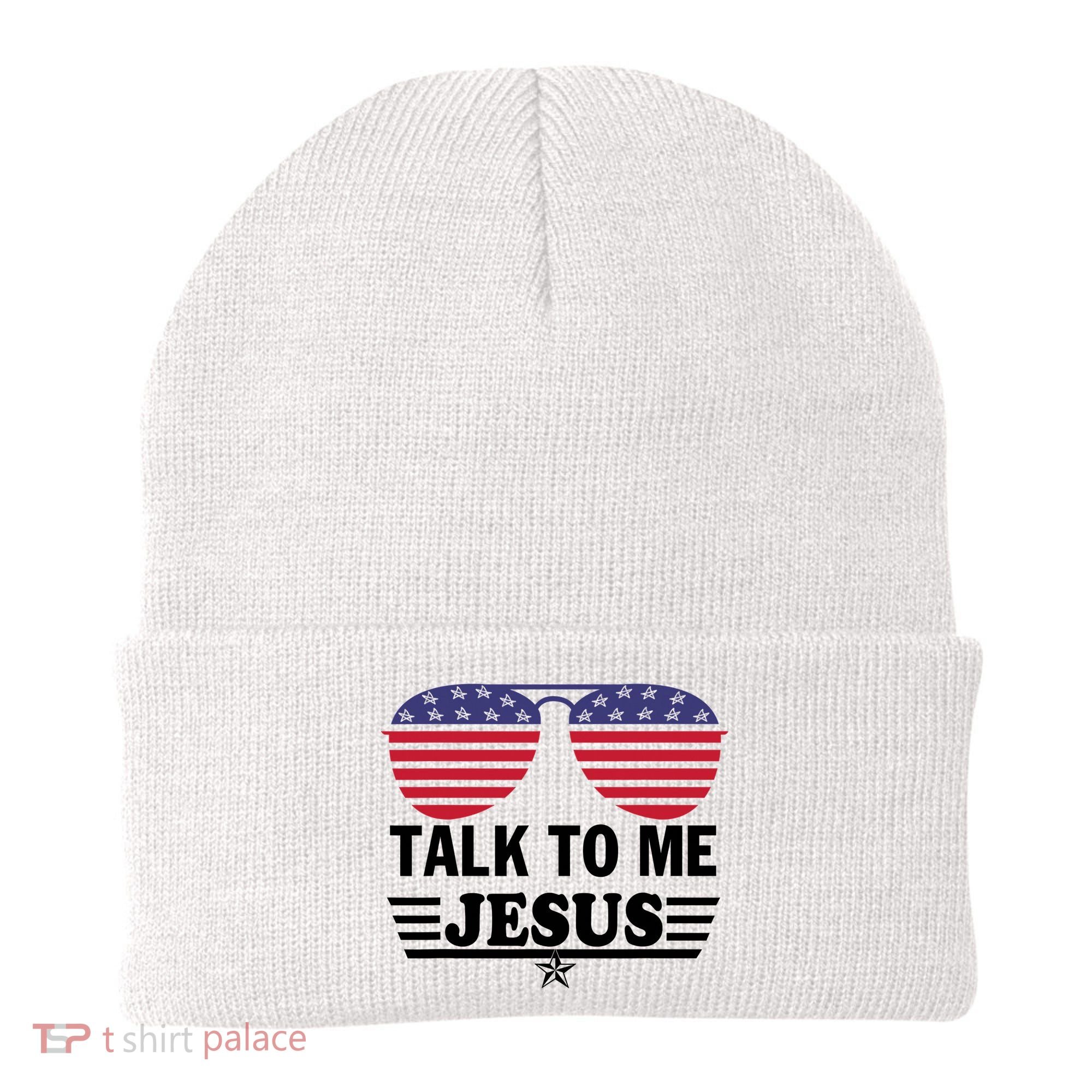 Talk To Me Jesus Glasses US Flag Beanie