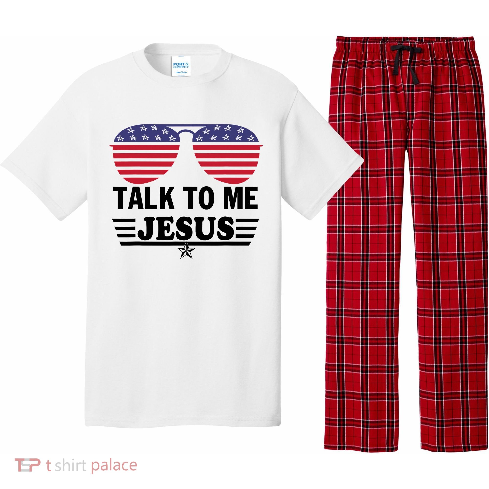 Talk To Me Jesus Glasses US Flag Pajama Set