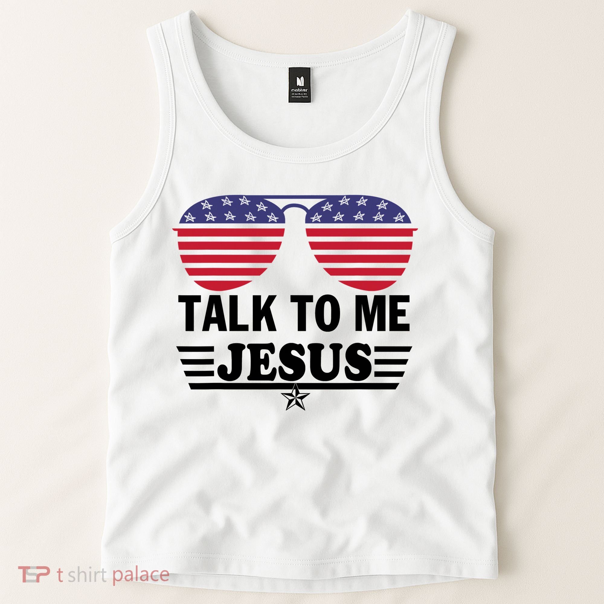 Talk To Me Jesus Glasses US Flag Tank Top