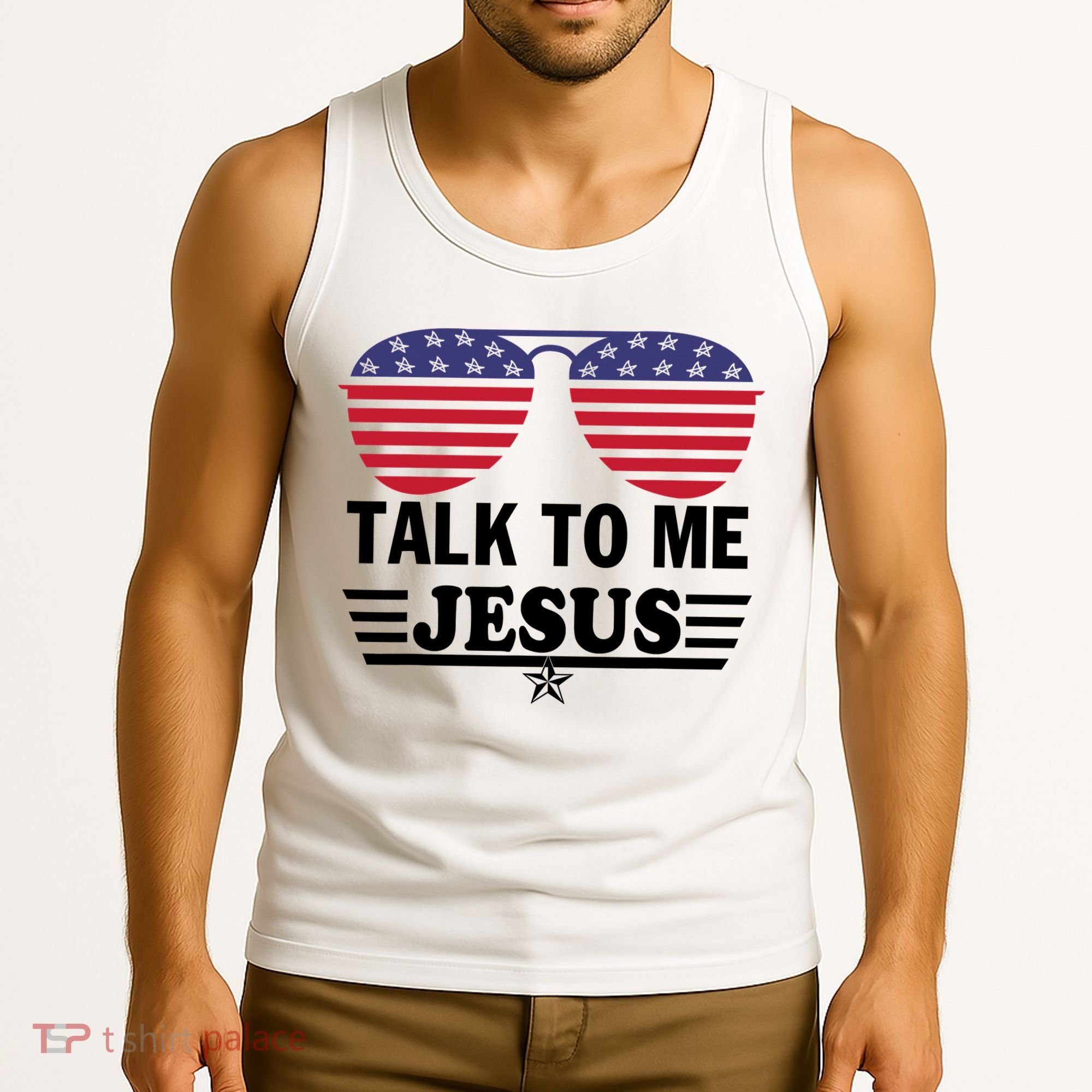 Talk To Me Jesus Glasses US Flag Tank Top