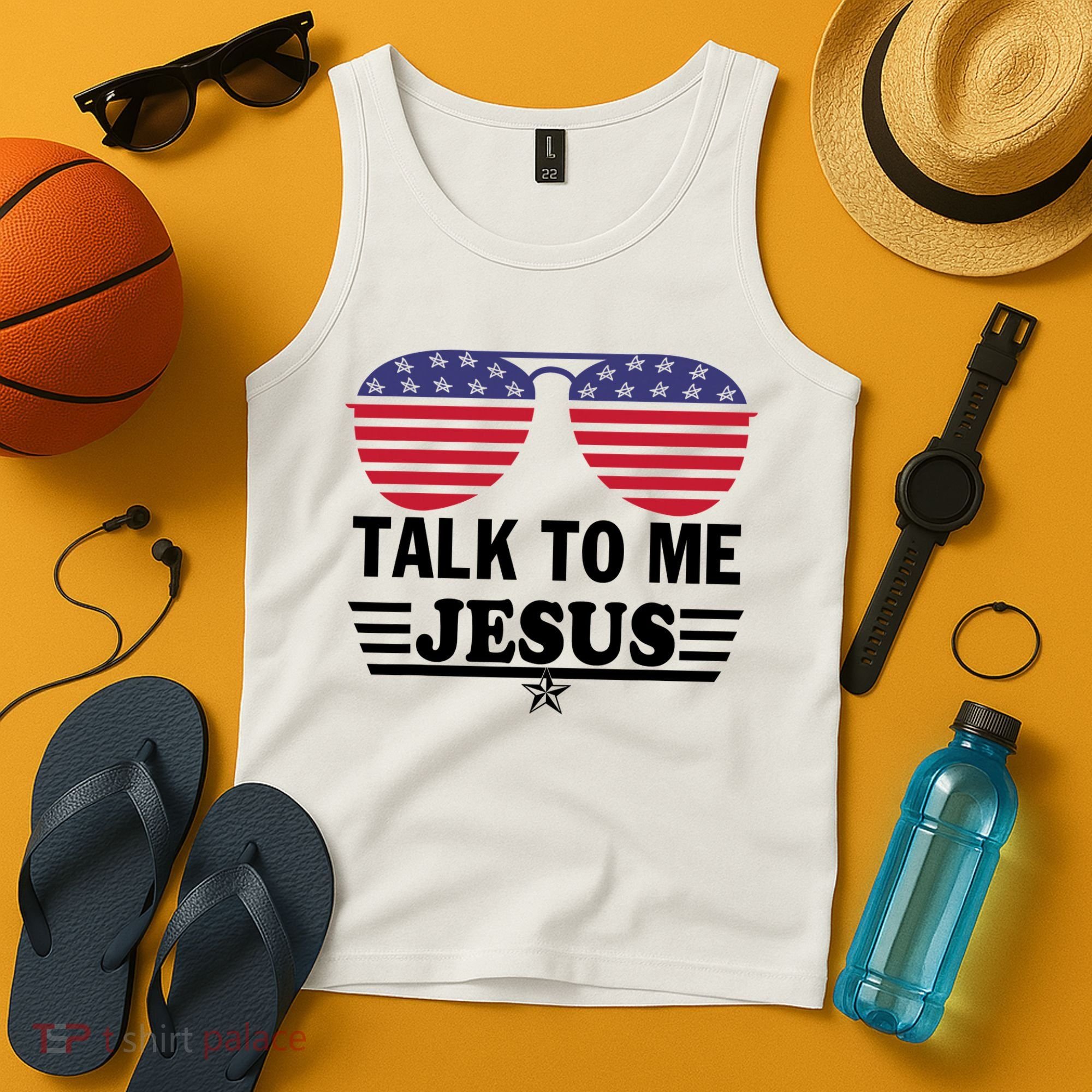 Talk To Me Jesus Glasses US Flag Tank Top