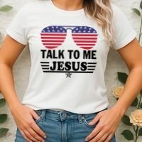Talk To Me Jesus Glasses US Flag Women's T-Shirt thumb 2