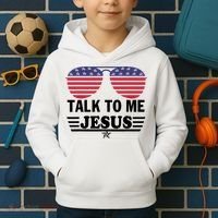 Talk To Me Jesus Glasses US Flag Kids Hoodie thumb 2