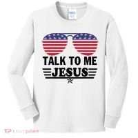 Talk To Me Jesus Glasses US Flag Kids Long Sleeve Shirt thumb 0