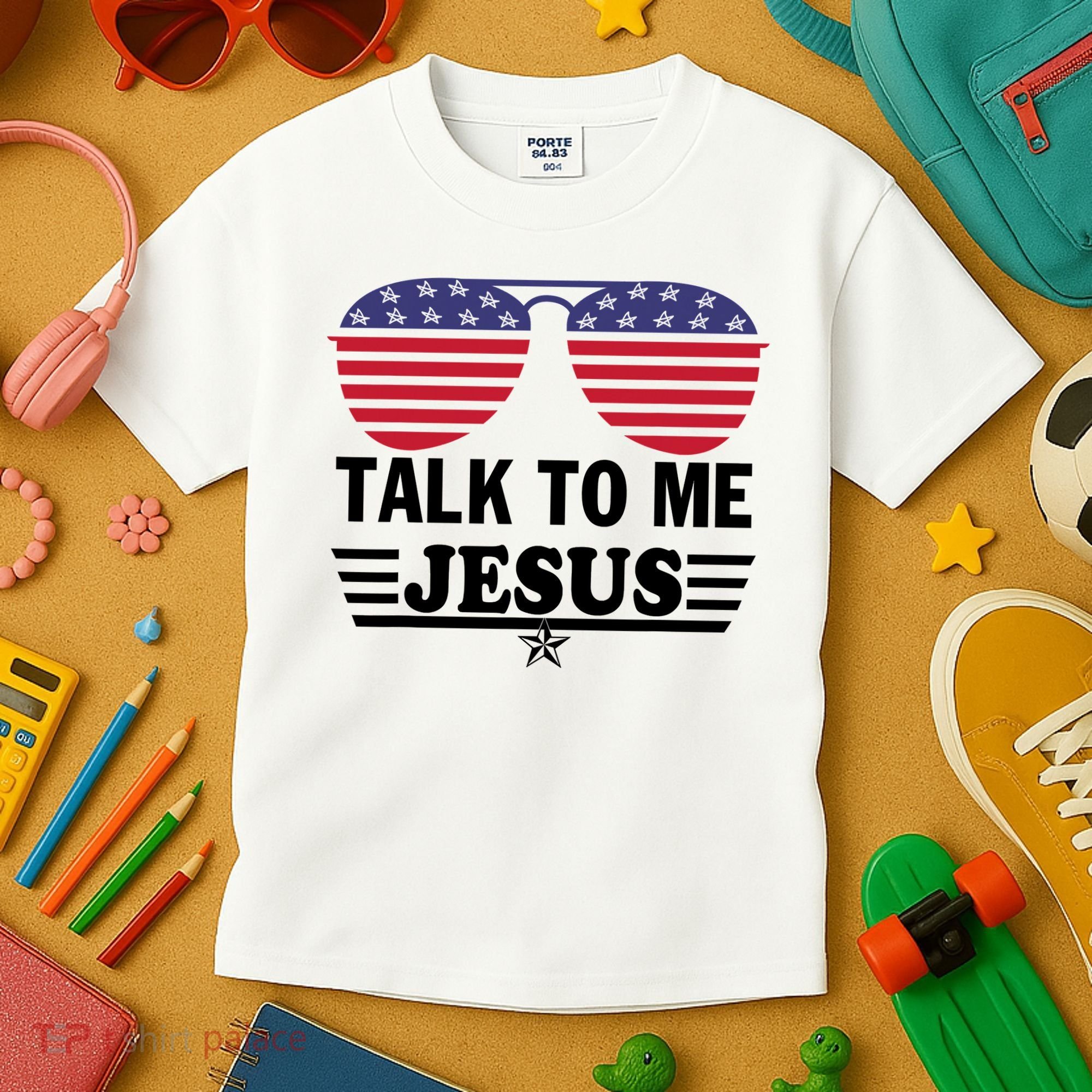 Talk To Me Jesus Glasses US Flag Kids T-Shirt