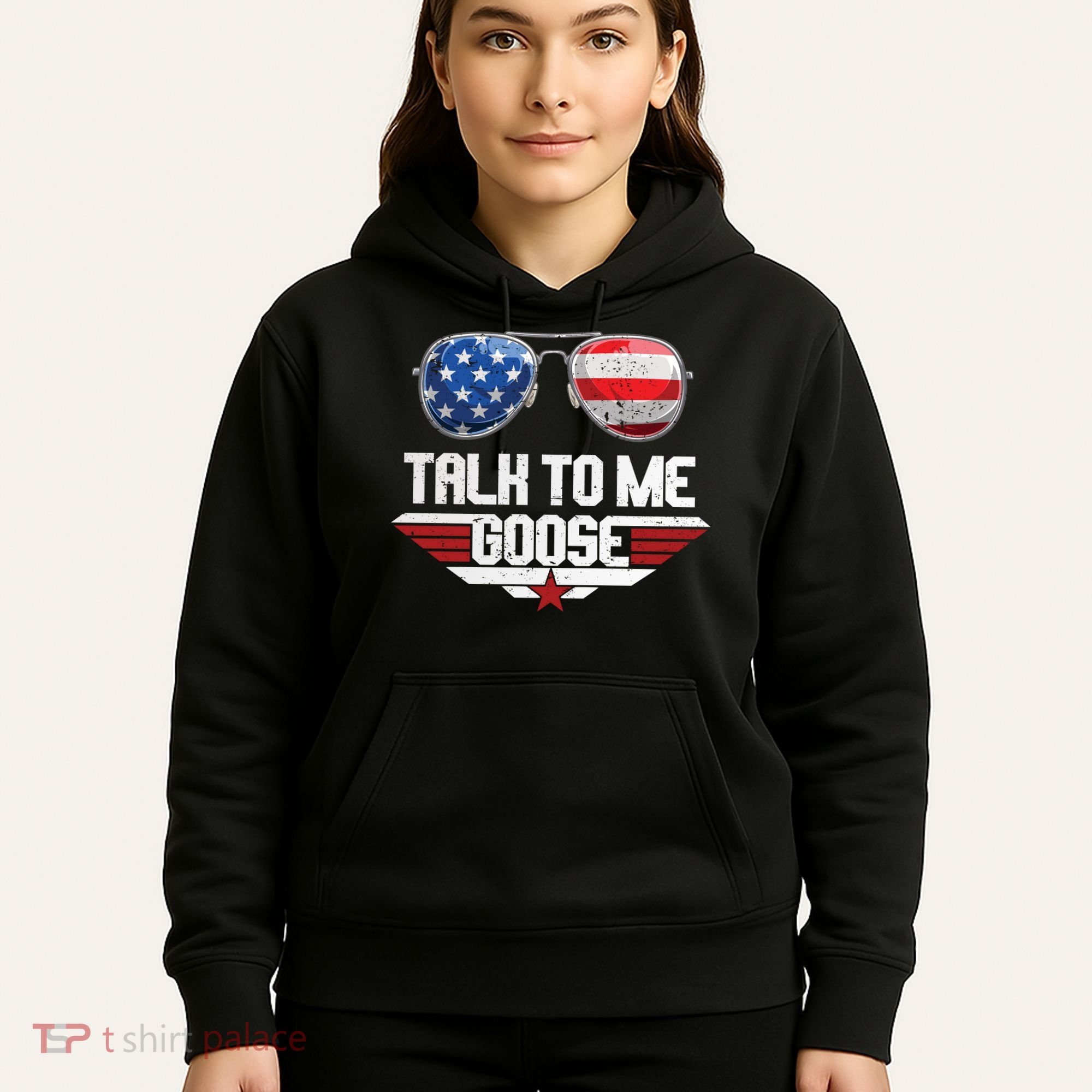 Talk To Me Goose American Flag Glasses Hoodie