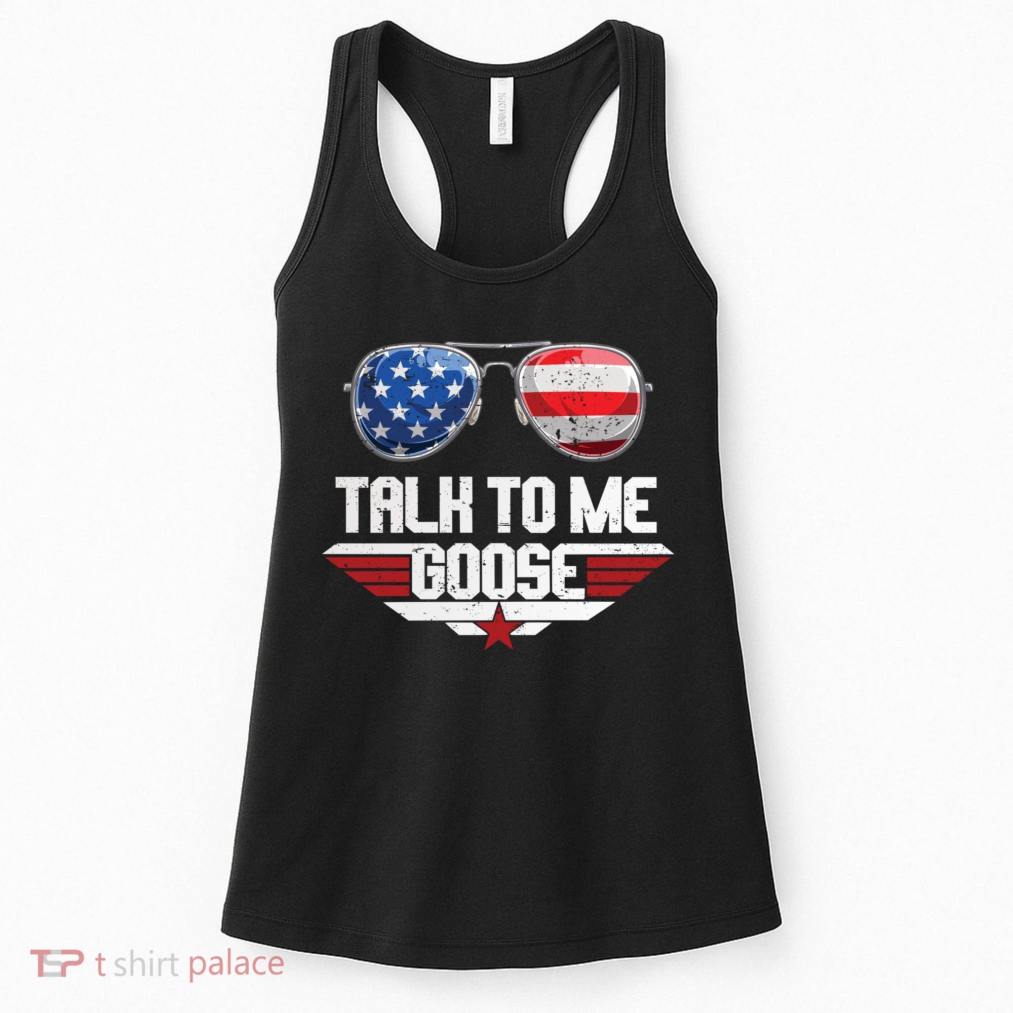 Talk To Me Goose American Flag Glasses Women's Tank Top
