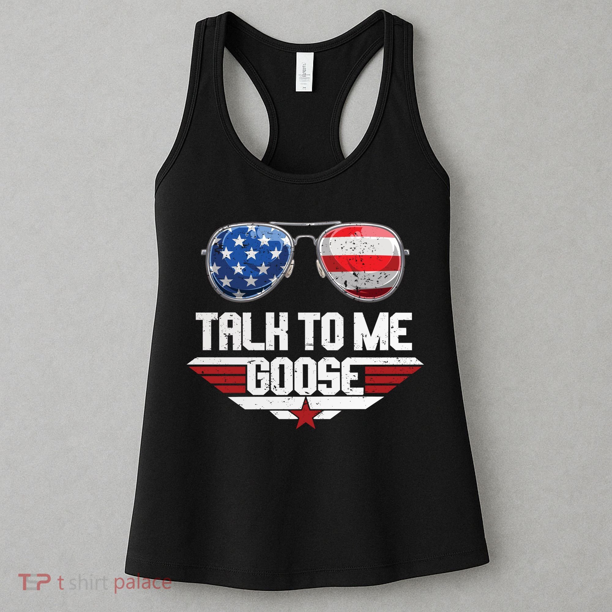 Talk To Me Goose American Flag Glasses Women's Tank Top