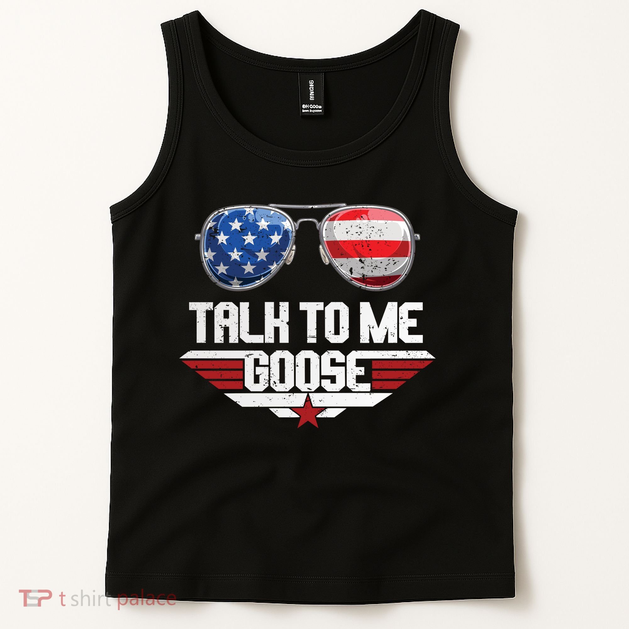 Talk To Me Goose American Flag Glasses Tank Top