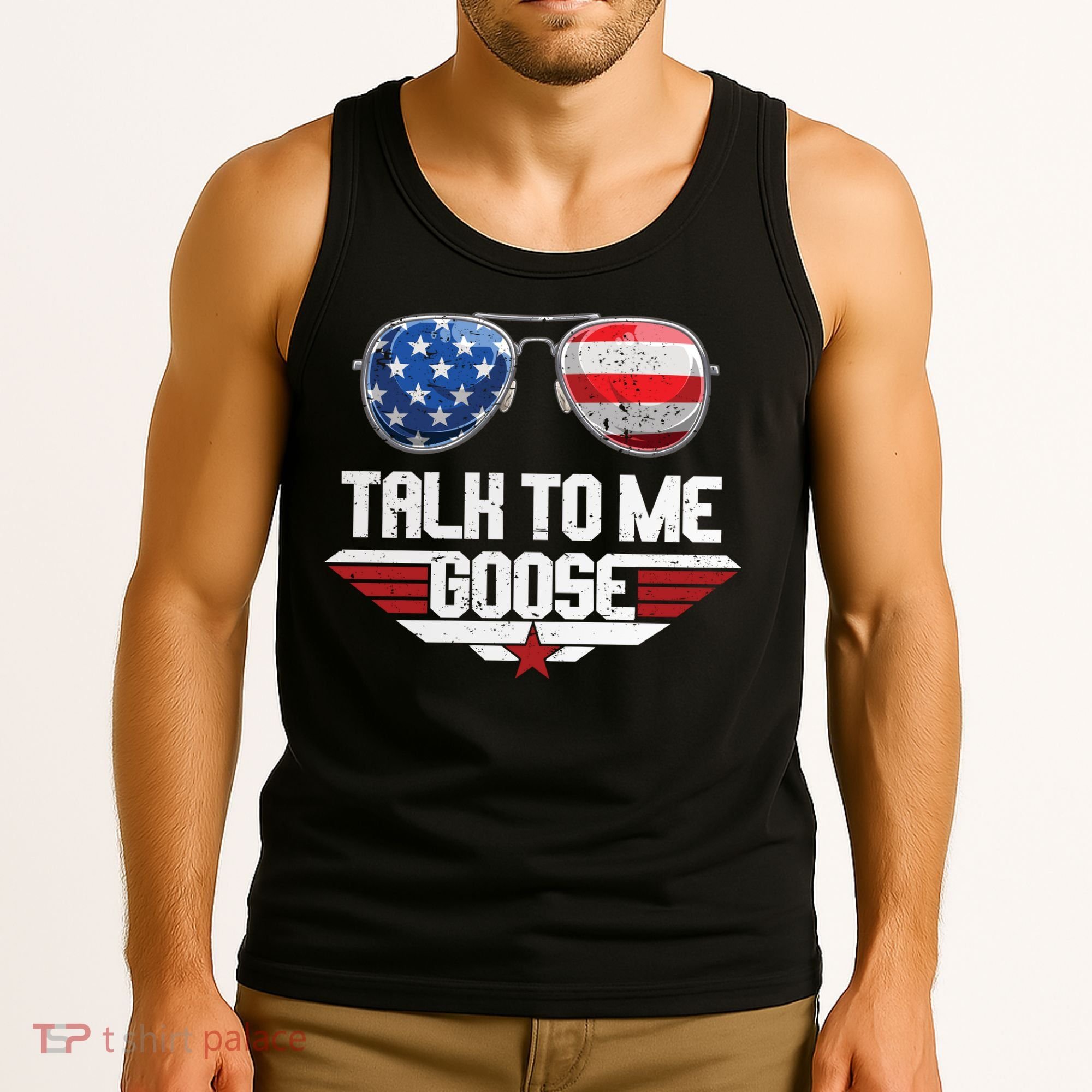 Talk To Me Goose American Flag Glasses Tank Top