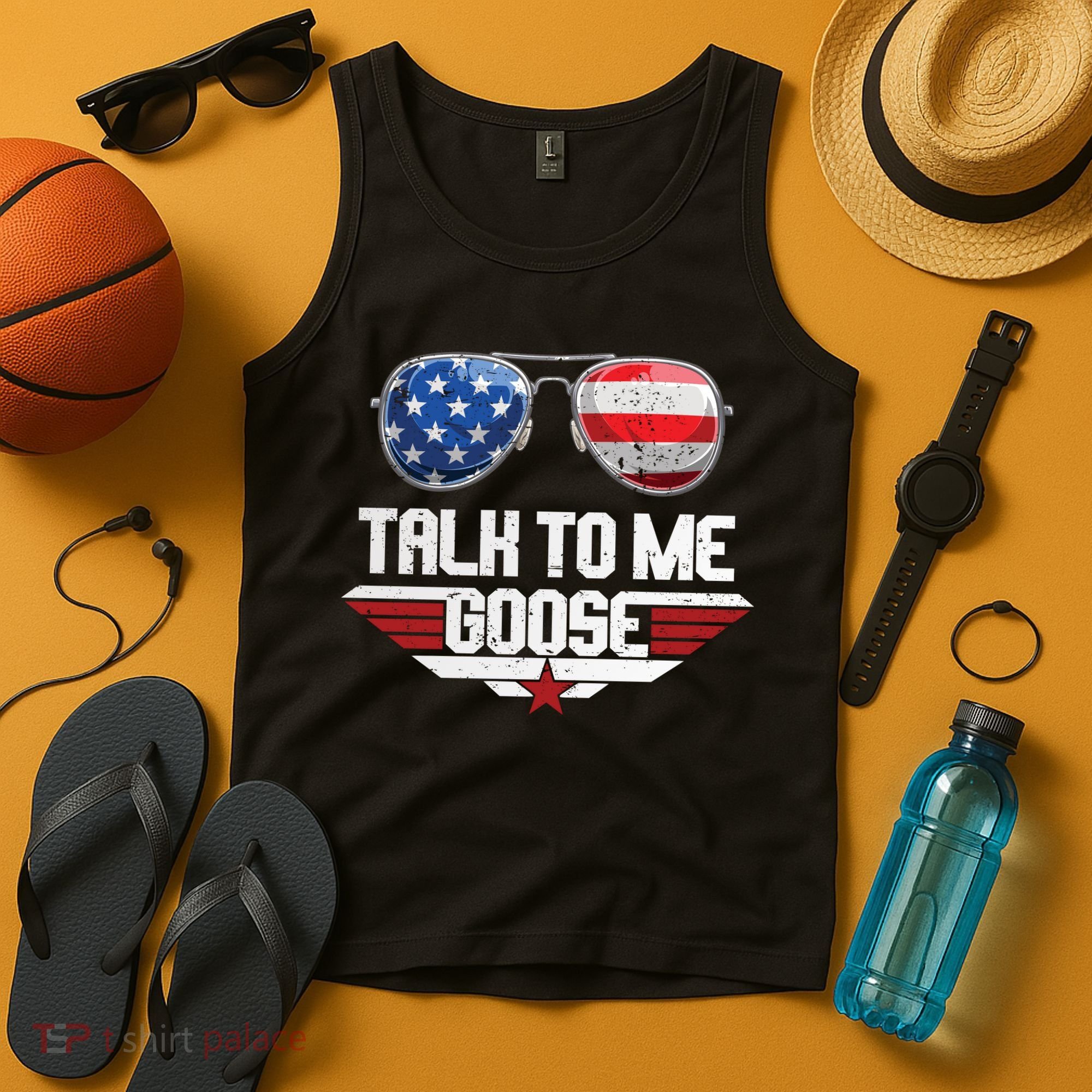 Talk To Me Goose American Flag Glasses Tank Top